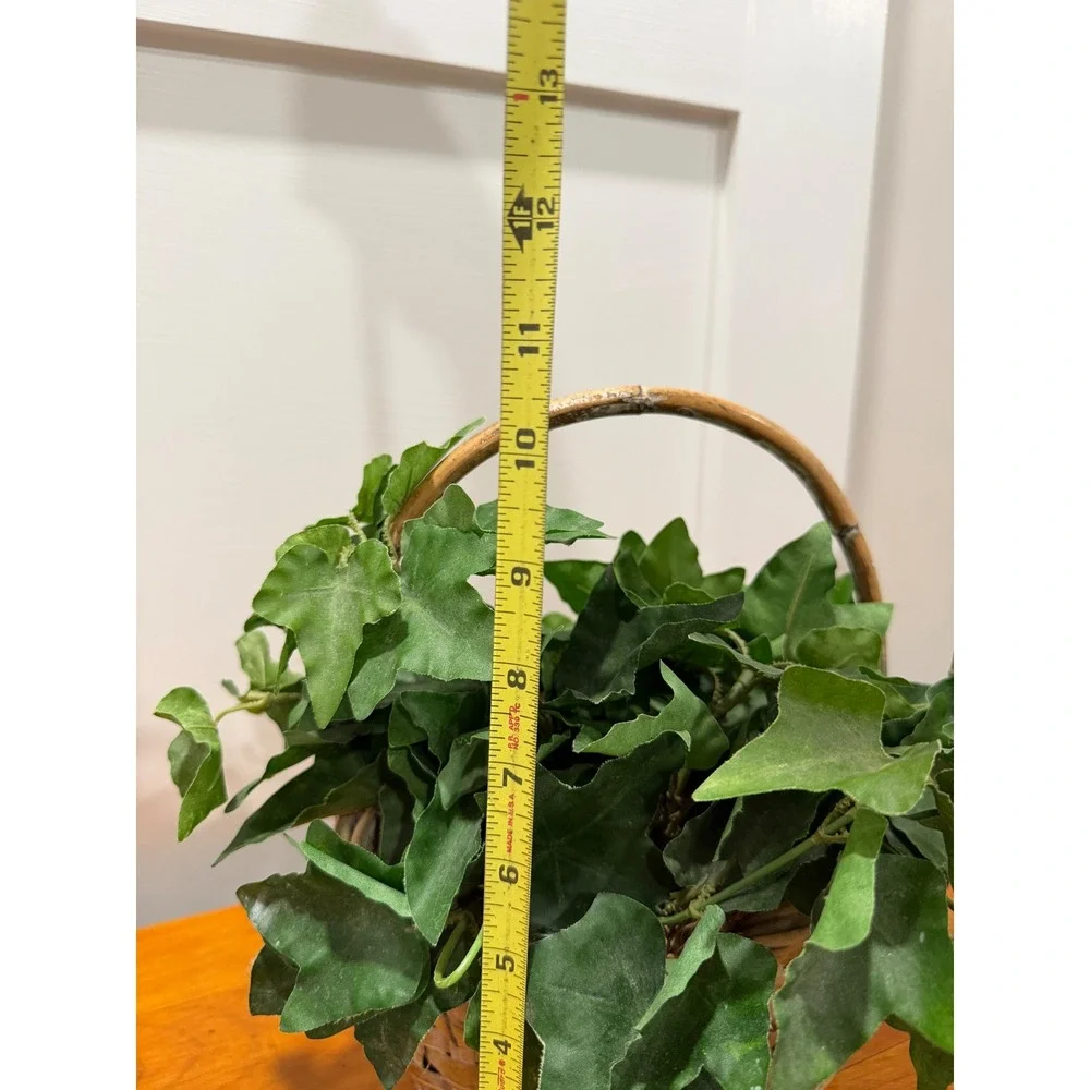 Faux Ivy Plant in Woven Wicker Basket with Handle Home Decor Greenery Accent